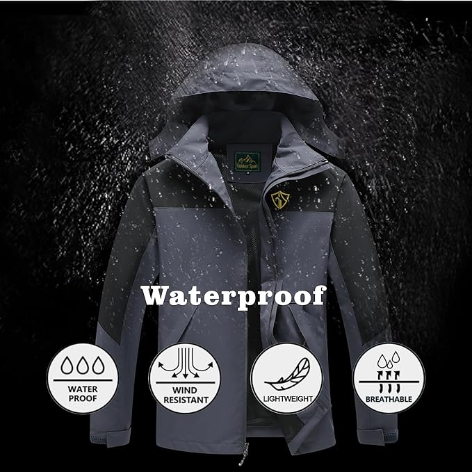 GIISAM Rain Jacket for Men, Mens Waterproof Raincoat Lightweight Rain Jackets Outdoor Rain Coat Windbreaker with Hood