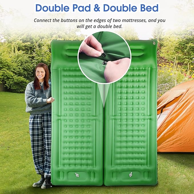 Camping Sleeping Pads，Extra Thick 5 Inch Inflatable Sleeping Mat with Pillow Built-in Pump，Oversized Mattress Super Portable Backpacking Sleeping Pad (Green, Single)