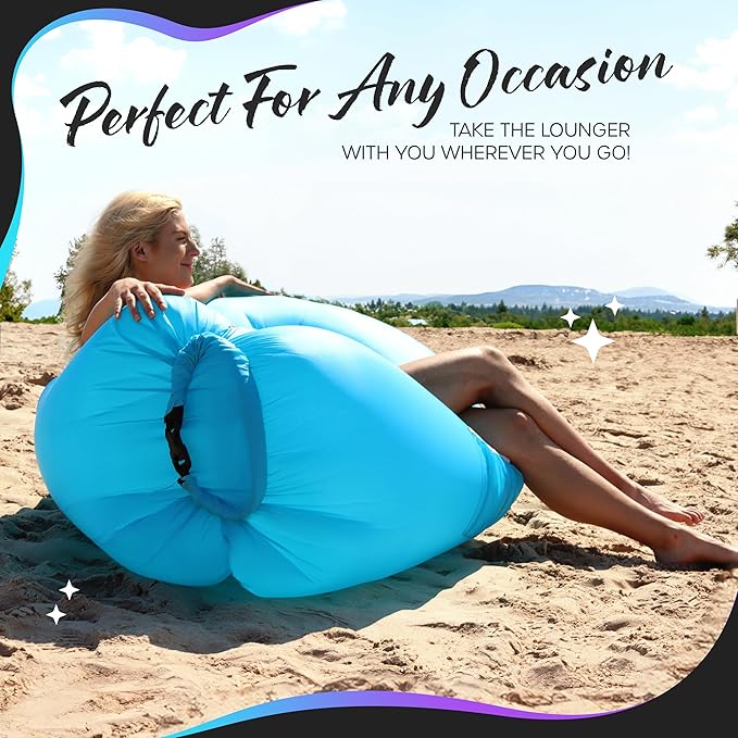 Nevlers Inflatable Lounger | 210T Polyester Inflatable Chair | No-Pump Blow Up Couch | Camping Couch Air Sofa Bed w/ 450 lbs. Cap., Pockets & Matching Bag | Use as Inflatable Couch for Adults & Kids