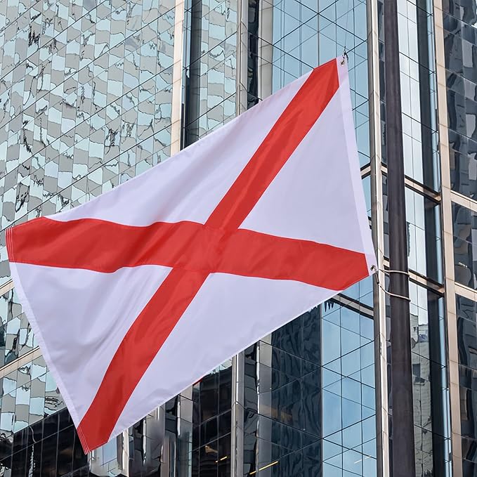 Alabama State Flag 6x10 Ft, Deluxe Embroidered Heavy Duty Nylon Durable AL Outside Flags, Indoor/Outdoor, Sewn Stripes and Brass Grommets