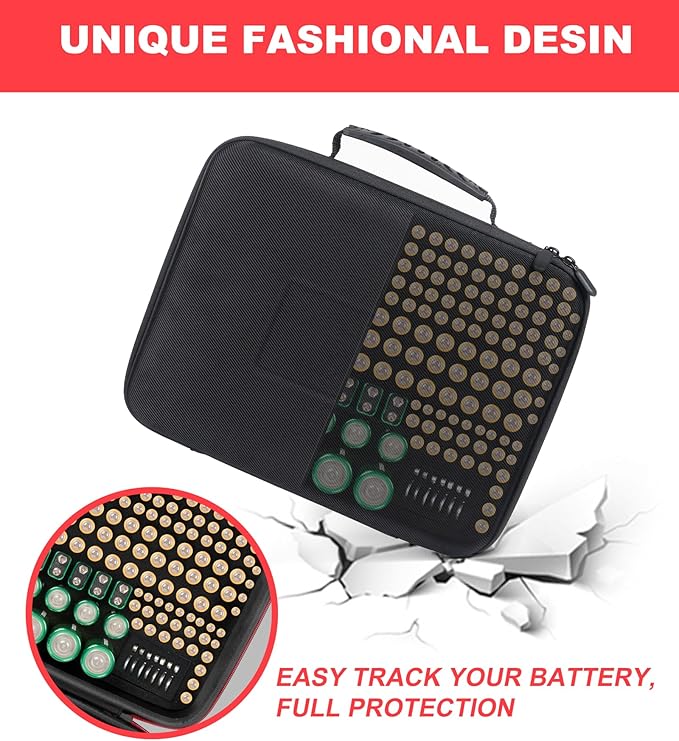 Battery Organizer Storage Case with Tester (BT168),Battery Holder Box Vault Case Waterproof, Large Capacity Batteries Carrying Case Container Bag Fit for 200+ Batteries AA AAA C D 9V