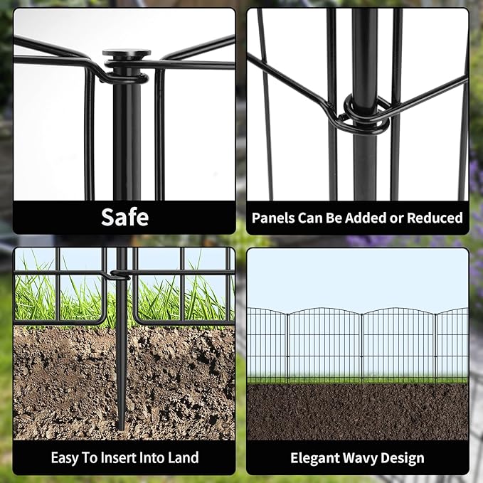 INJOPEXI Garden Fence 6 Panels 11.8ft (L)×24in (H) Decorative Garden Fence with 6 Panels Rustproof Wire No Dig Garden Fences Animal Barrier Fencing for Outdoor Patio Backyard - Without Fence Gate