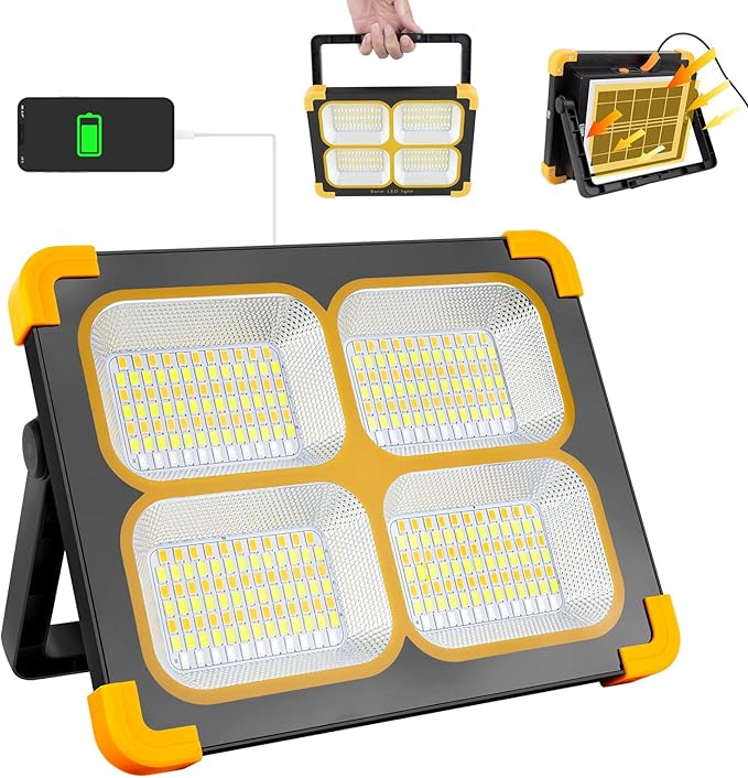 120W Eraylife Rechargeable LED Worklight, 348Leds 10000LM Magnetic Work Light Rechargeable LED Flood Light for Job Site Car Repair Camping, Portable Waterproof Solar Work Light with USB Output