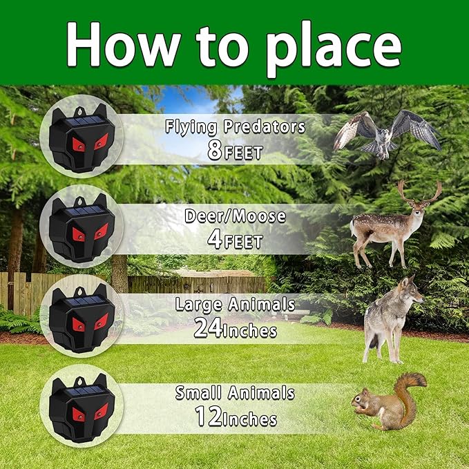 4 Pack Solar Deer Repellent Outdoor, Skunk Repellent for Yard, Squirrel Repeller Devices with Red Lights, Waterproof Wild Nocturnal Animals, Cat, Wolf, Hawk, Coyote, Fox, Raccoon, Snake, Rabbit