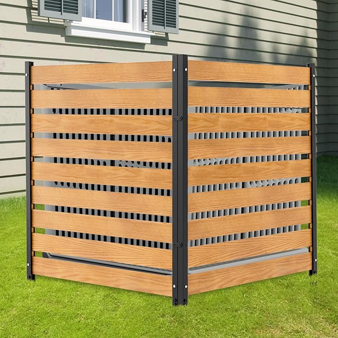 LILYPELLE 36in W x 44in H Air Conditioner Fence, 2 Panels Outdoor Privacy Fence Screen with Metal Stakes, Outside Decorative Fences Trash Can Pool Equipment Enclosure Panels