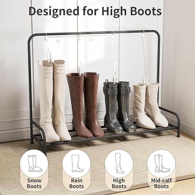 GOYLSER Cowboy Boot Rack Organizer Tall Boots, Black Free Standing Shoe Racks Metal High Boot Holder Shoe Storage for Dorm Room, Closet, Entryway, Bedroom, 33.5" x 10.6" x 24.6"