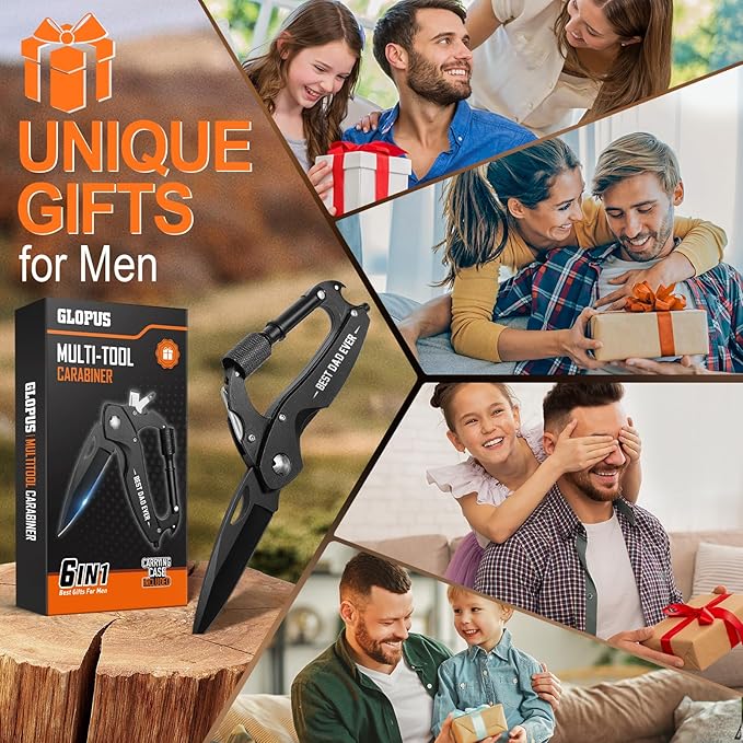 Birthday Gifts for Dad Him Husband, Multitool Carabiner With "Best Dad Ever", EDC Carabiners with Folding Knives, Bottle Opener, Window Breaker and Screwdriver, Survival Gear for Camping Hiking