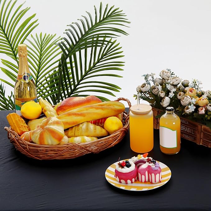 3 Pcs Plastic Picnic Table Cover Checkered Tablecloth Fitted Rectangular Table Cloth 30 x 72 Inch Vinyl Waterproof Flannel Backed with Elastic Rim for Indoor Outdoor Picnic Party(Black)