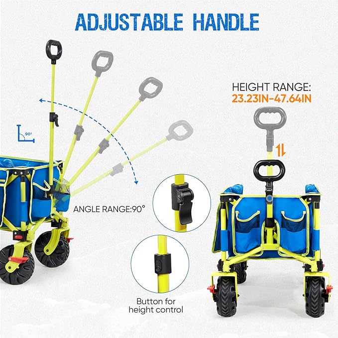 49" L Extra Long Beach Wagon with Tailgate,Big Wheels with Brake for Sand, Collapsible Utility Beach Cart Heavy Duty Folding Wagon,Ideal for Outdoor Sand Camping Garden Pet