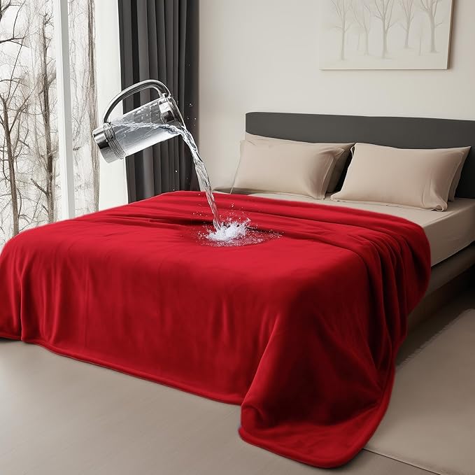 Waterproof Throw Blanket for Bed - Stain Proof, Water Proof, Leakproof, Spill-Proof & Mess-Free Design, Double-Sided Flannel (Passion Red & Midnight Black, 40x60)