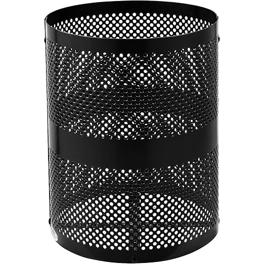 Global Industrial 32 Gallon Outdoor Perforated Steel Round Trash Can with Rain Bonnet Lid, Plastic Liner and Anchor Kit Included, 23-1/2" Diameter x 40-1/2"H, Black