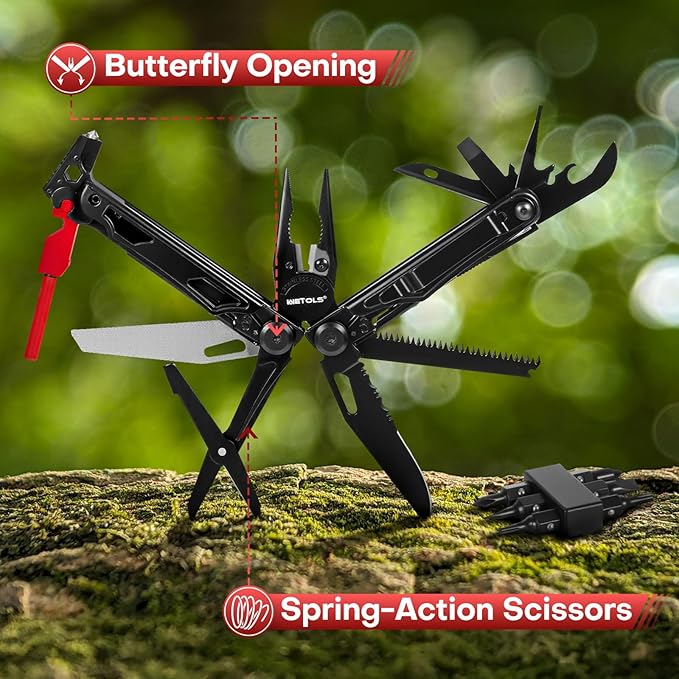 WETOLS Multitool with Pocket Knife, 27-in-1 Stainless Steel Needle Nose Pliers with Screwdrivers, Self-locking Multi tool EDC Gear with Sheath, Ideal for Survival, Outdoor, Camping