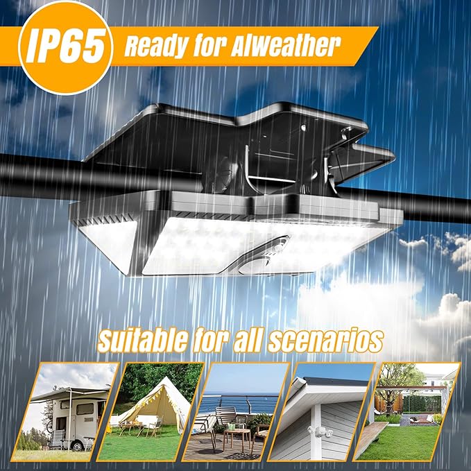 Solar Camping RV Outdoor Lights 208LED High Brightness Waterproof with Motion Sensor & Remote, 6000mAh Solar-Powered Exterior Lighting for Camper Porch & Trailers - Clip-On Design