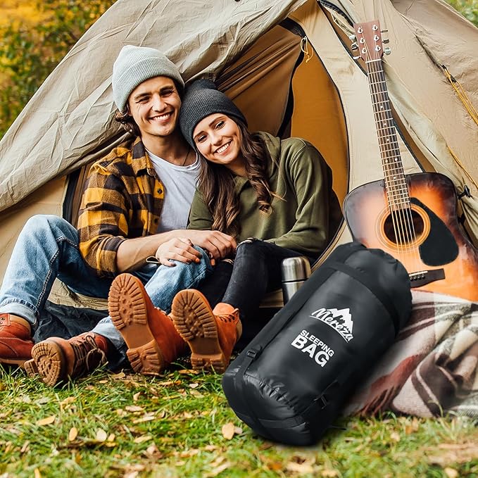 MEREZA Double Sleeping Bag for Adults Mens with Pillow, XL Queen Size Two Person Sleeping Bag for All Season Camping Hiking Backpacking 2 Person Sleeping Bags for Cold Weather & Warm