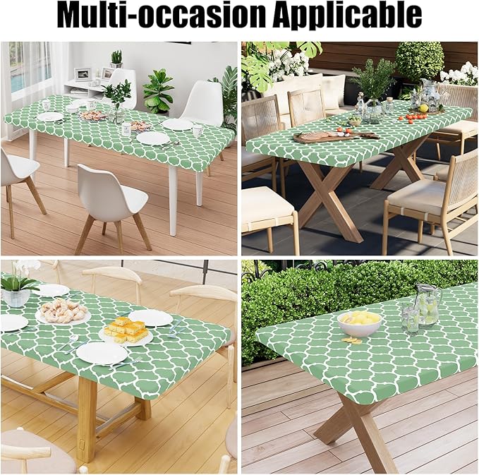 Smiry Rectangle Picnic Table Cover, Waterproof Elastic Fitted Camping Tablecloths for 5 Foot Tables, Wipeable Flannel Backed Vinyl Tablecloth Protector for Indoor, Outdoor (Sage Green, 30x60 Inches)