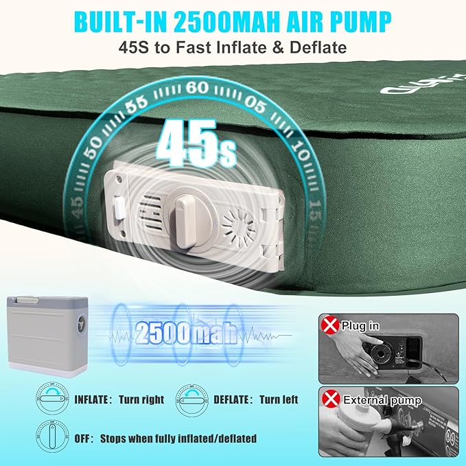 Self Inflating Sleeping Pad with Electric Pump, 4" Thick Ultralight Memory Foam Camping Mattress, Telescopic & Compact, Fast Inflate Insulated Camping Air Mats for Car Travel/Tent/Cot,Green