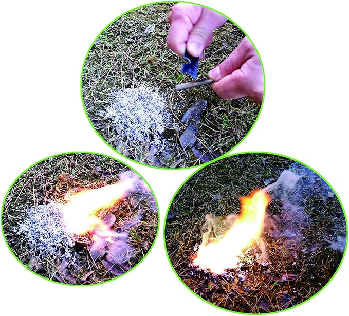 Fire Starter Kit – 6 Magnesium Shaving Packs + Waterproof Windproof Matches in Metal Tin – Emergency Fire Making Kit for Camping, Hiking, Survival, Prepping