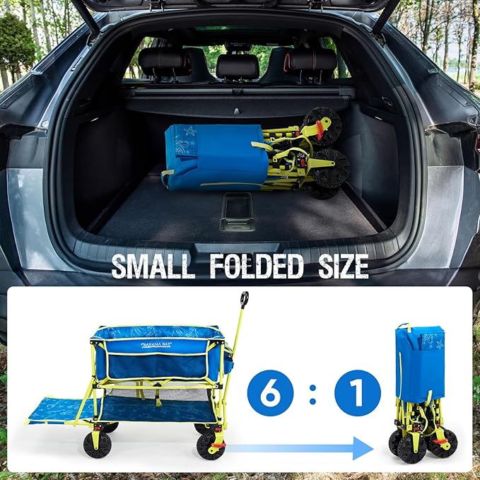 400L Collapsible Double Decker Beach Wagon with Brakes, Folding Beach Cart with 54" Extra Long Decker, 450LBS Heavy Duty Wagon Chart with All-Terrain Big Wheels for Sand Camping Garden