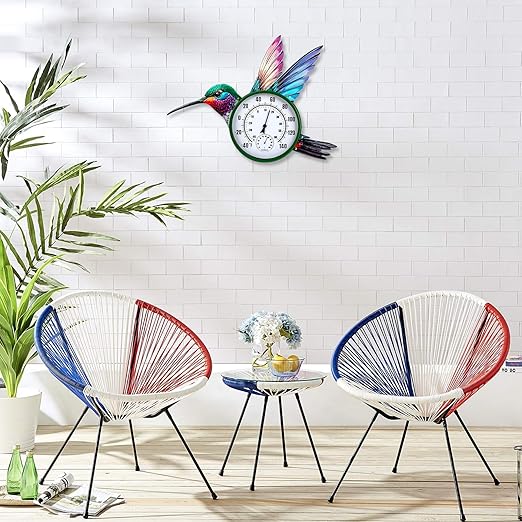 Large Outdoor Thermometer, Hummingbird Wall Thermometers Hygrometer No Need Battery, Retro Sun Outside Thermometer Decoratibve for Backyard, Garden, Living Room