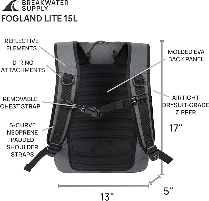 Breakwater Supply™ Waterproof IP68 Submersible Backpack with Airtight Zippers | Laptop Travel Outdoors | Fogland 25L 20L 15L