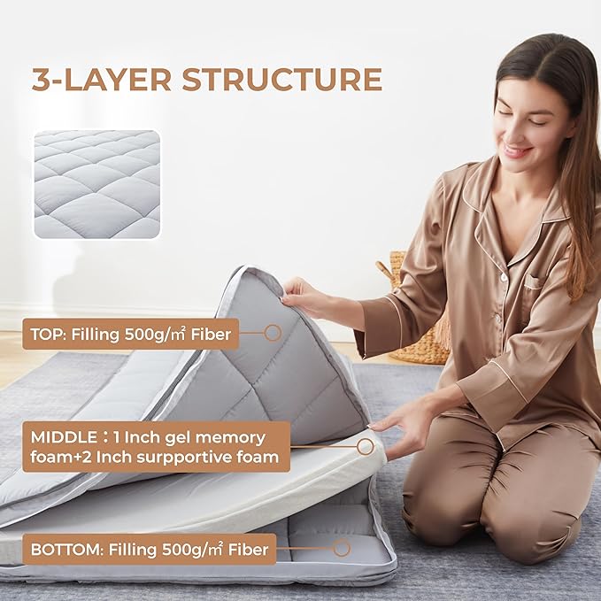 4Inch Cot Mattress Topper,Twin Gel Infused Memory Foam,Machine Washable Pillow Top Cover,Roll Up Floors Mat,Portable Folding Sleep Pad(75 X 38“)
