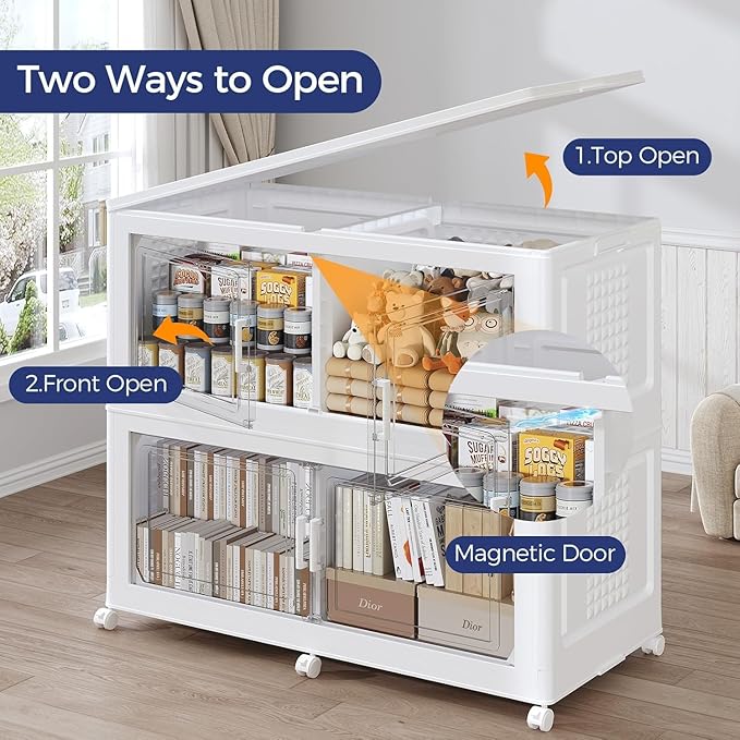 150GAL Extra Large Storage Bins with Lid, 600Qt Stackable Closet Organizers and Drawers, Collapsible Storage Bins with Wheels, Folding Storages Cabinet for Home Bedroom Office, 3Pack White