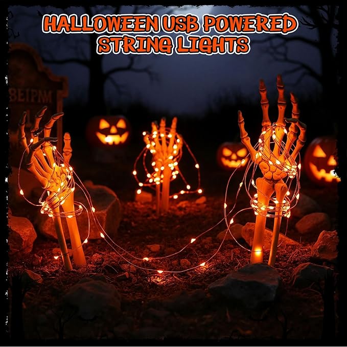 Macarrie Fairy Lights USB Powered 16 ft 50 LED String Lights Plug in for Xmas Indoor Outdoor Party Wedding Home Festival Tree Garden Decoration (Orange,6 Pcs)