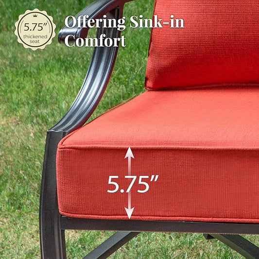 Patio Furniture Set with Fire Pit Table, 5 Pcs Metal Outdoor Conversation Set, 4 Single Chairs with 5.75" Extra Thick Cushion and 28" Fire Pit Table for Backyard Deck, Red