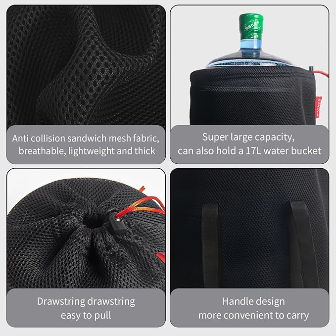 Camping Pot Bag, Camping Cookware Mess Kit Bag, Kitchen Cutlery Organizer with Drawstring, Black Nylon Mesh Outdoor Cookware for BBQ Fishing 22x25cm Pots Storage