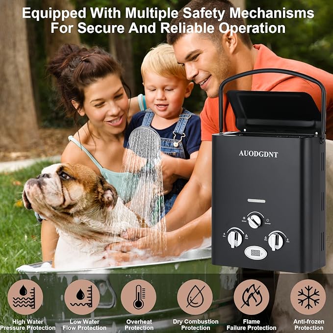 Portable Water Heater Propane Tankless,6L 1.58GPM Outdoor Instant Gas Water Heater with LED Display for RV, Camping,Outdoor Shower(Black)