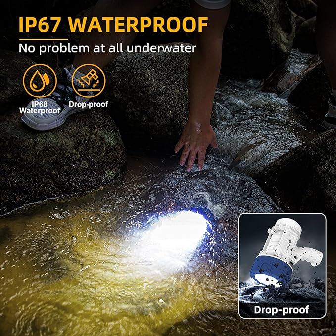 YIERBLUE Rechargeable Spotlight Floodlight Combo High High Lumen LED, IP67 Waterproof Spot Light COB Flood Light, Impact Resistant Handheld Spotlight with Foldable Stand and Red Len