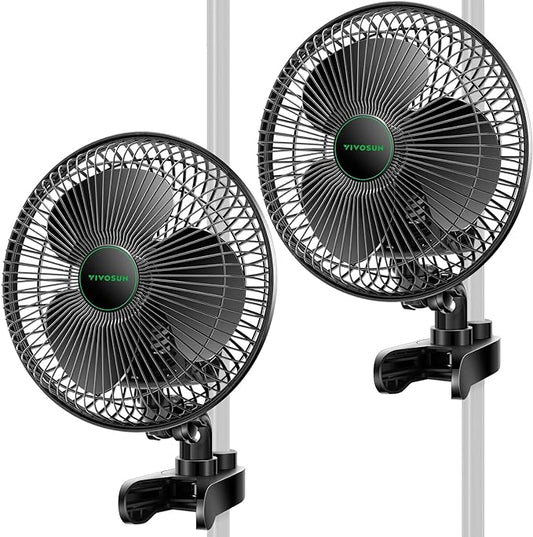 VIVOSUN AeroWave A6 Grow Tent Clip Fan, Patented Portable Auto Oscillating Fan 6" with 2-Speed, Strong Airflow but Low Noise, and Fully-Adjustable Tilt for Hydroponic Ventilation, Black, 2-Pack
