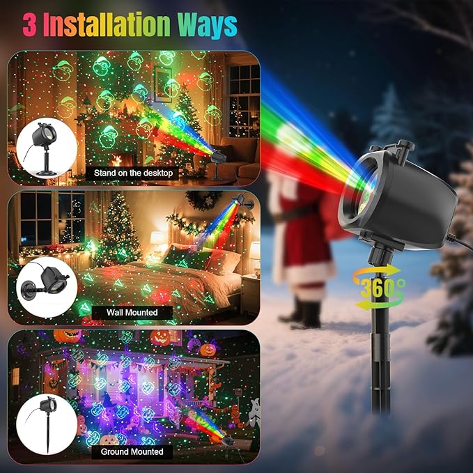2-IN-1 HD Christmas Laser Lights Projector Outdoor, 4 Slide Moving RGB Firefly Lights with RF Remote, Christmas Decorations Firefly Laser Light Up to 3200 Sq.Ft for Halloween Yard Garden Holiday Party