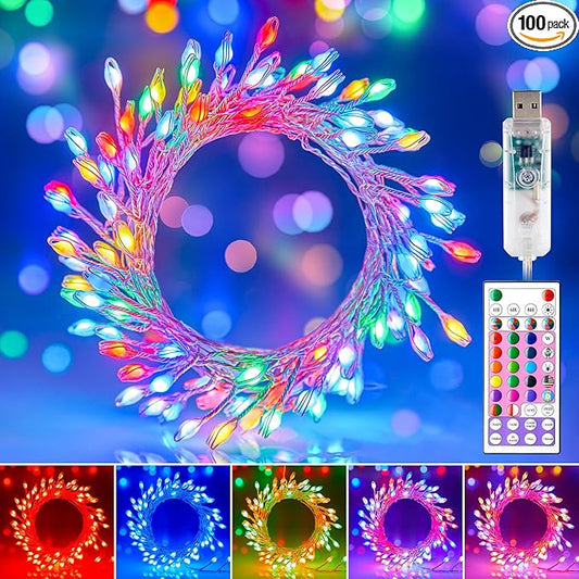 Moonflor 10FT Fairy Lights Color Changing - 100 LED 22 Colors Cluster Fairy Lights with Remote, Firecracker String Lights with 12 Modes, Halloween Fairy Lights for Bedroom Indoor Classroom Christmas