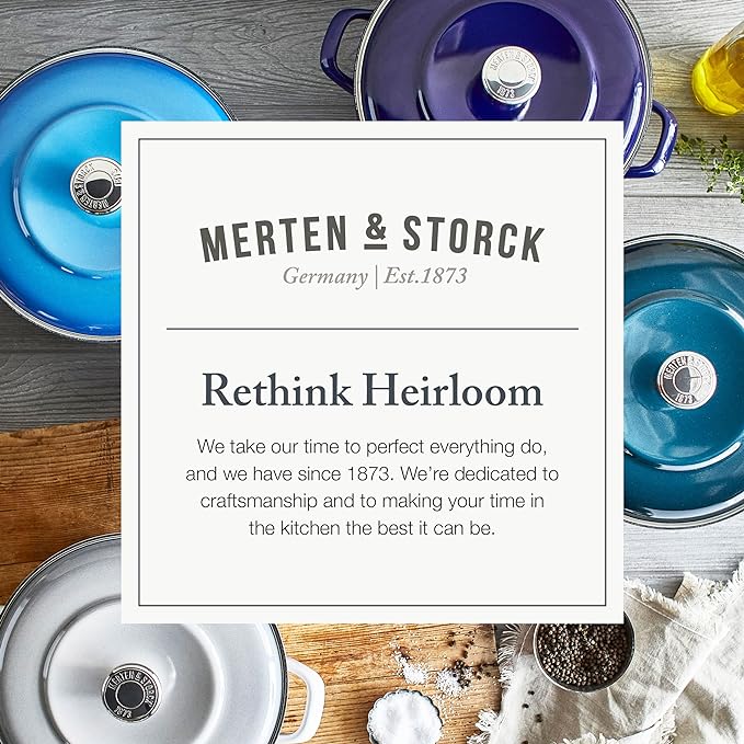 Merten & Storck 5.3QT Round Dutch Oven Casserole Pot with Lid, European Crafted Enameled Iron Stockpot, Induction & All Cooktops, Braising, Stews, Roasting, Slow Cooking, Sourdough, Foundry Red