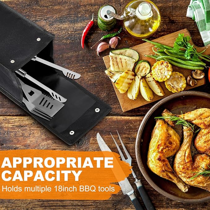 Amylove 2 Pcs Grill Utensil Storage Bag Waterproof Barbecue Grill Tool Accessory Storage with Zipper Foldable Extra Thick Oxford Cloth BBQ Tool Carry Bag for Camping Hiking Barbecue Outdoor(Black)