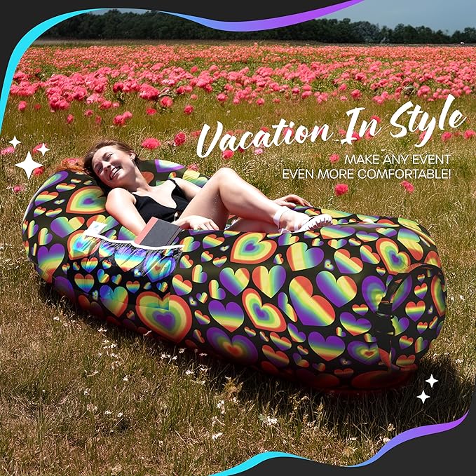 Nevlers Inflatable Lounger | 210T Polyester Inflatable Chair | No-Pump Blow Up Couch | Camping Couch Air Sofa Bed w/ 450 lbs. Cap., Pockets & Matching Bag | Use as Inflatable Couch for Adults & Kids