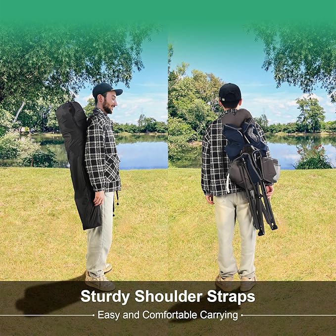 Northroad Oversized Camping Chair, Full Padded Outdoor Folding Chair Support 350 LBS, Heavy Duty Lawn Chair w/Cup Holder, Cooler Bag, Shoulder Straps for Adult-Blue