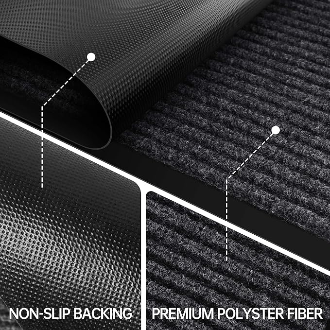 Front Door Mat, Heavy Duty Indoor Outdoor Entrance Door Mat, 72" x 36" Commercial Door Mats for Entryway, Durable Non-Slip Rubber Backing, Low-Profile Welcome Mats for Entry, Gray