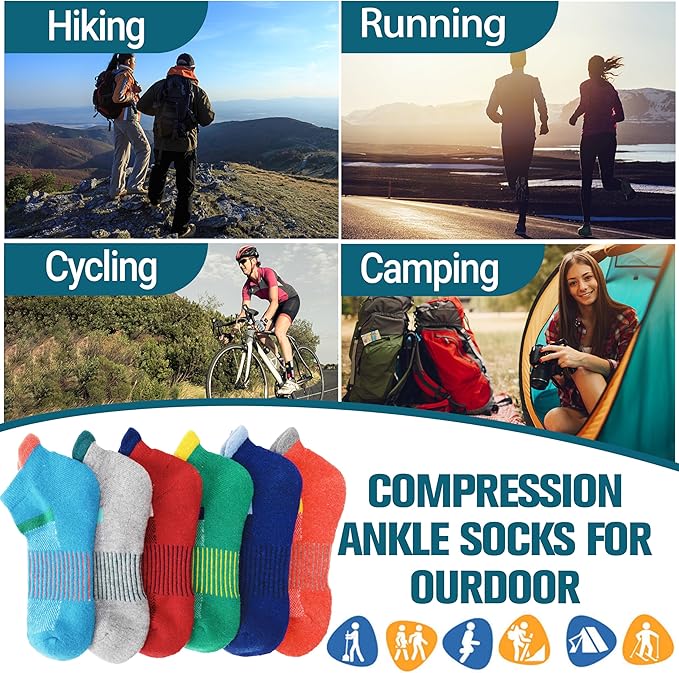 6 Pairs Merino Wool Ankle Running Hiking Socks Compression Support Breathable Thick Cushion No Show Socks for Women Men