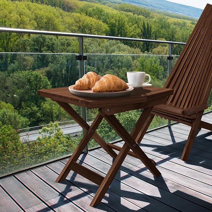Melino Wooden Folding Table - Original Acacia Wooden Small Foldable End Coffee Tables - FSC Certified Solid Wood Patio Side Table - Weather Resistant & Fully Assembled - Indoor and Outdoor Furniture