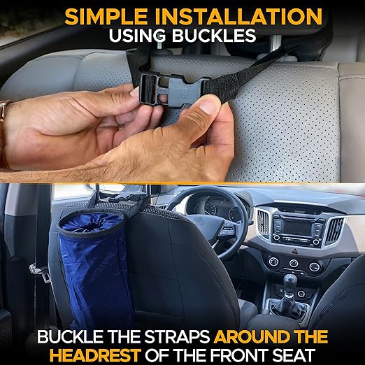 EcoNour 2 Pack Blue Car Trash Bag | Washable Back Seat Hanging Bag with Elastic Opening & Easy Mount | Garbage Can with Waterproof Oxford Material | Accessories for Camping, Traveling & Outdoor