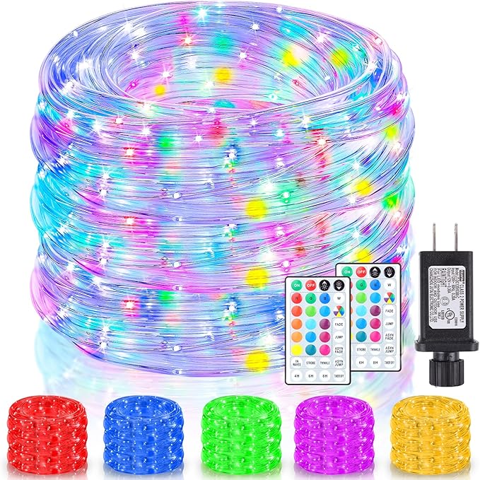 132Ft Rope Lights for Outside, Waterproof 18 Colors Changing Rope Lights Fairy String Lights with Remotes, 400 LEDs Dimmable Twinkle Christmas Lights for Bedroom Patio Halloween Decorations