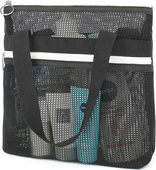 Mesh Shower Caddy Portable with Zipper & 2 Pockets - Quick Dry Shower Caddy Hanging for Travel Gym Camp Beach - Organizer Bag Bathroom Essentials for College Dorm