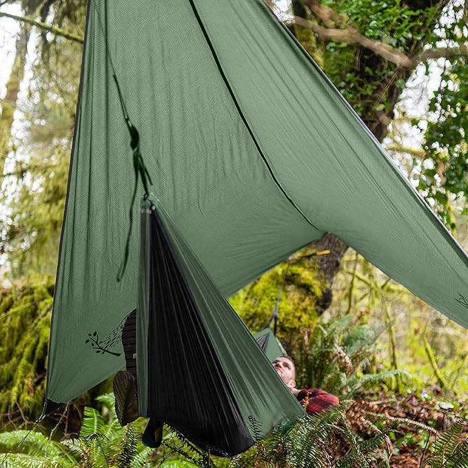 Wise Owl Outfitters Hammock Rain Fly – Waterproof Camping Tarp Cover with Tent Stakes & Carry Bag, Ultralight Shelter for Backpacking & Outdoor Shade