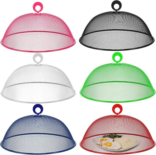 Gerrii 6 Pcs Metal Mesh Food Cover Outdoor Mesh Food Tents Dome Screen Plate Covers for Dinner Plates Reusable Fruit Fly Nets Picnic Food Umbrella for Table, BBQ, Camping, Party (Multicolor,11 Inch)