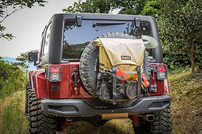 ALL-TOP Spare Tire Trash Bag, Heavy Duty Truck Tailgate Trash Bag, Cargo Storage Bag for Jeep, Truck, SUV or Car, Fit up to 40'' Tire (Gobi Tan)