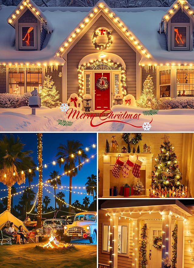 Vintage C9 LED Christmas Lights Outdoor, 25Ft C9 String Lights with 25 Shatterproof Colorful Bulbs, Waterproof Connectable Christmas Tree Lights for Roofline Holiday Garden Party Xmas Decorations