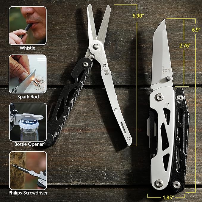 THE FRONT Multitool 19 in 1 Multitools Pliers with Detachable Scissors, Survival Utility Multi-tool Camping Tactical Knife Gift for Men