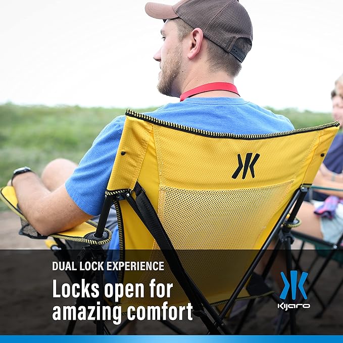 Kijaro Dual Lock Portable Camping Chairs - Enjoy Outdoors with Versatile Folding Sports & Lawn Chair - Dual Lock Feature Locks Position - Maldives Blue with Cooler